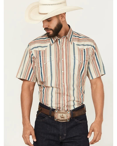 Roper Men's West Made Southwestern Striped Short Sleeve Pearl Snap Western Shirt
