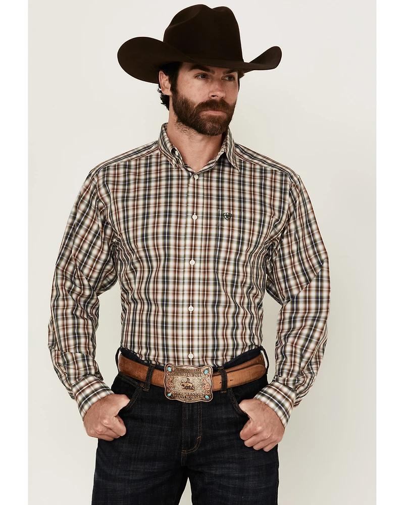Ariat Men's Wrinkle Free Folk Plaid Print Long Sleeve Button-Down Western Shirt - Tall