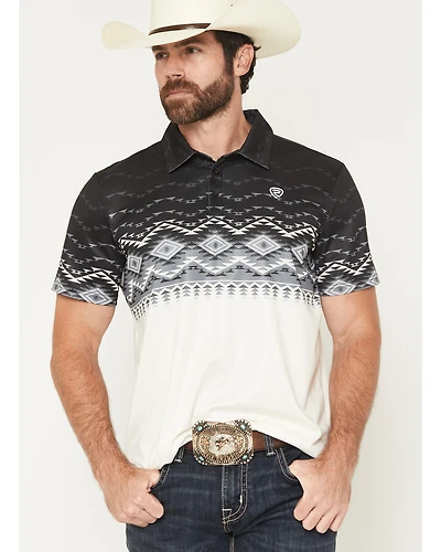 Rock & Roll Denim Men's Southwestern Border Print Button-Down Stretch Polo