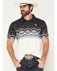 Rock & Roll Denim Men's Southwestern Border Print Button-Down Stretch Polo