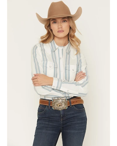 Wrangler Retro Women's Boot Barn Exclusive Striped Long Sleeve Pearl Snap Flannel Shirt