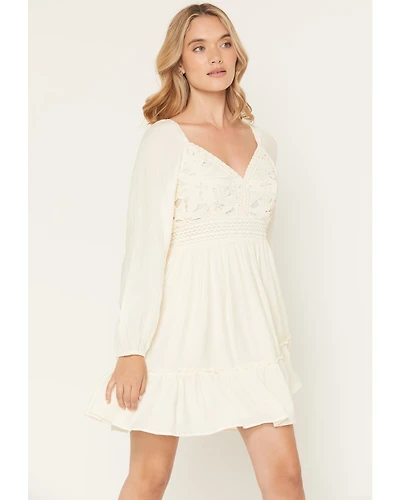 Shyanne Women's Crochet Lace Long Sleeve Mini Dress