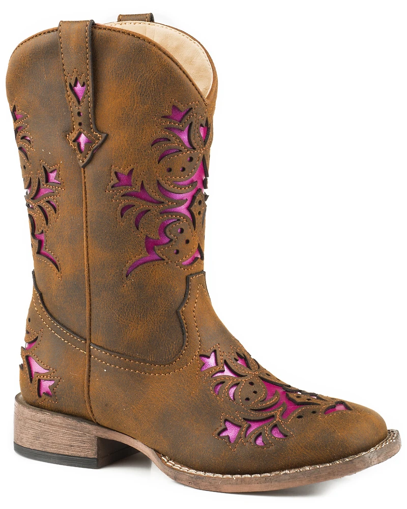 Roper Girls' Lola Metallic Underlay Western Boots - Square Toe