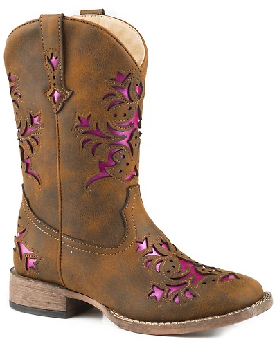 Roper Girls' Lola Metallic Underlay Western Boots - Square Toe