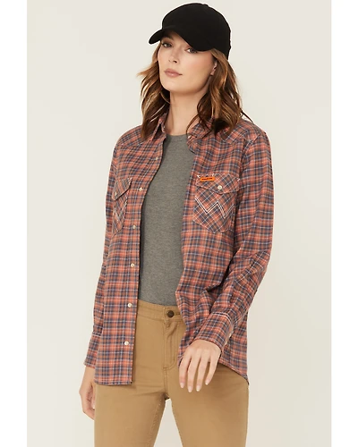 Wrangler Women's FR Plaid Print Long Sleeve Snap Work Shirt - Plus