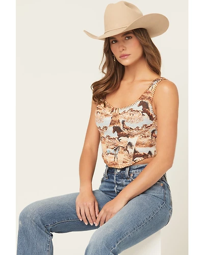 Blue B Women's Horse Tapestry Sleeveless Bustier Top