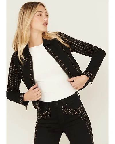 Wonderwest Women's Rigid Like Black Studded Jacket