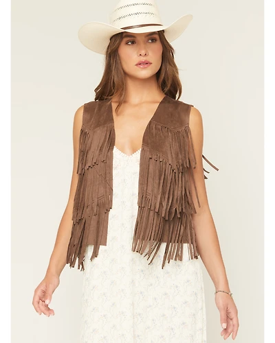 Vocal Women's Tiered Fringe Faux Suede Vest