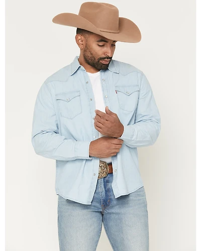 Levi's Men's Light Wash Classic Western Standard Long Sleeve Pearl Snap Shirt