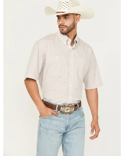 George Strait by Wrangler Men's Plaid Print Short Sleeve Button-Down Stretch Western Shirt