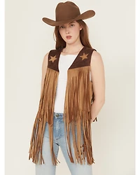 Saints & Hearts Women's Faux Suede Star Tiered Fringe Vest
