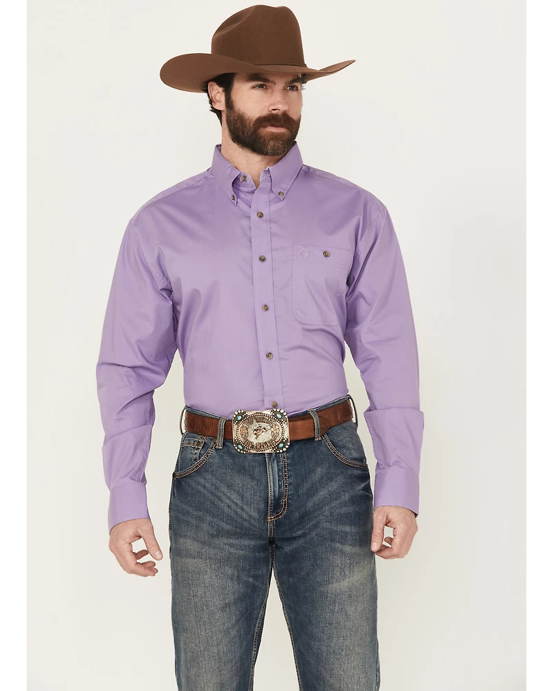 George Strait by Wrangler Men's Solid Long Sleeve Button-Down Stretch Western Shirt