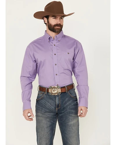 George Strait by Wrangler Men's Solid Long Sleeve Button-Down Stretch Western Shirt