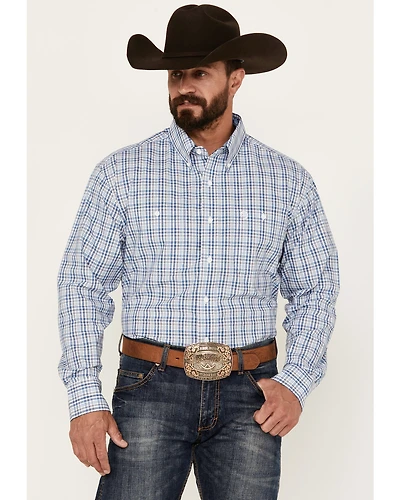 George Strait by Wrangler Men's Plaid Print Long Sleeve Button-Down Western Shirt