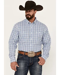 George Strait by Wrangler Men's Plaid Print Long Sleeve Button-Down Western Shirt