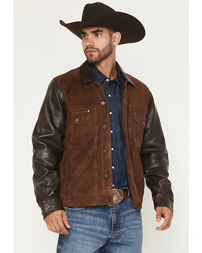 Moonshine Spirit Men's Brody Color Block Leather Button-Down Jacket
