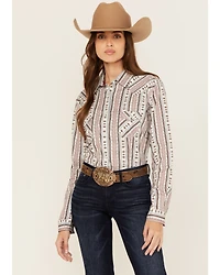 Rough Stock by Panhandle Women's Southwestern Striped Long Sleeve Pearl Snap Stretch Western Shirt