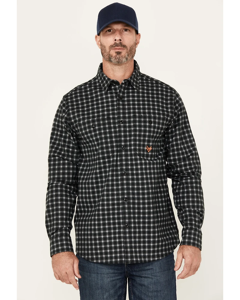 Hawx Men's FR Plaid Print Long Sleeve Button-Down Western Work Shirt