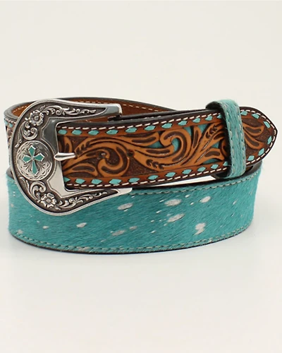 Angel Ranch Women's Tooled Tabs Hair-On Western Belt