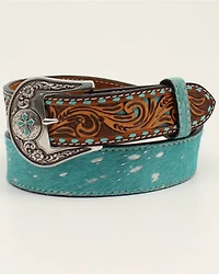 Angel Ranch Women's Tooled Tabs Hair-On Western Belt