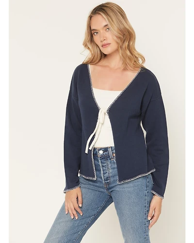 Originality Women's Whip Stitch Tie Front Sweater