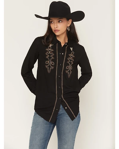 Rock & Roll Denim Women's Boot Stitch Collared Top Long Sleeve Snap Western Shirt