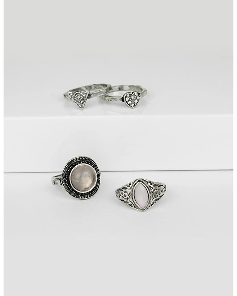 Shyanne Women's 4-piece Silver & Pink Stone Ring Set