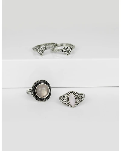 Shyanne Women's 4-piece Silver & Pink Stone Ring Set