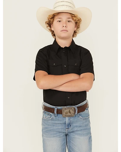 Gibson Trading Co Boys' Solid Short Sleeve Snap Stretch Western Shirt