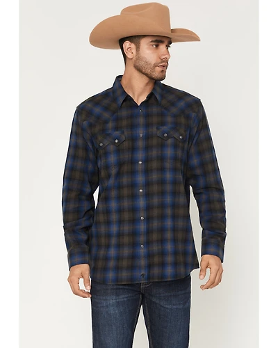 Moonshine Spirit Men's Stage Light Plaid Print Long Sleeve Snap Flannel Shirt