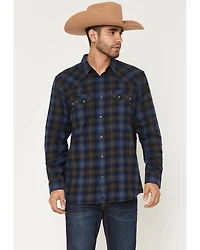 Moonshine Spirit Men's Stage Light Plaid Print Long Sleeve Snap Flannel Shirt