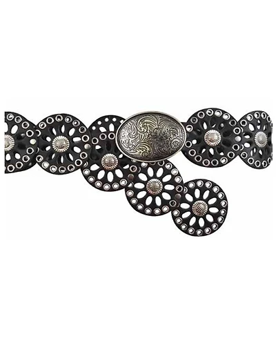 Lyntone Women's Black Round Leather Concho Belt