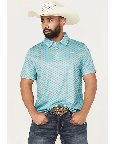 Rock & Roll Denim Men's Geo Print Short Sleeve Button-Down Stretch Polo Shirt