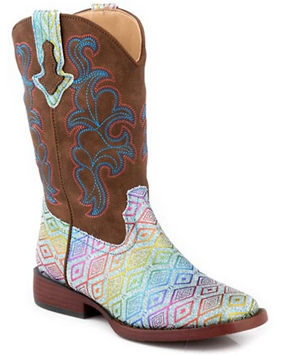 Roper Little Girls' Glitter Maya Western Boots - Broad Square Toe