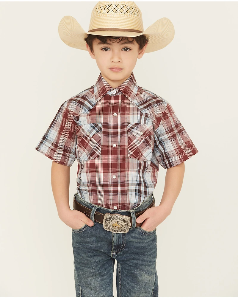 Ely Walker Boys' Plaid Print Short Sleeve Snap Western Shirt