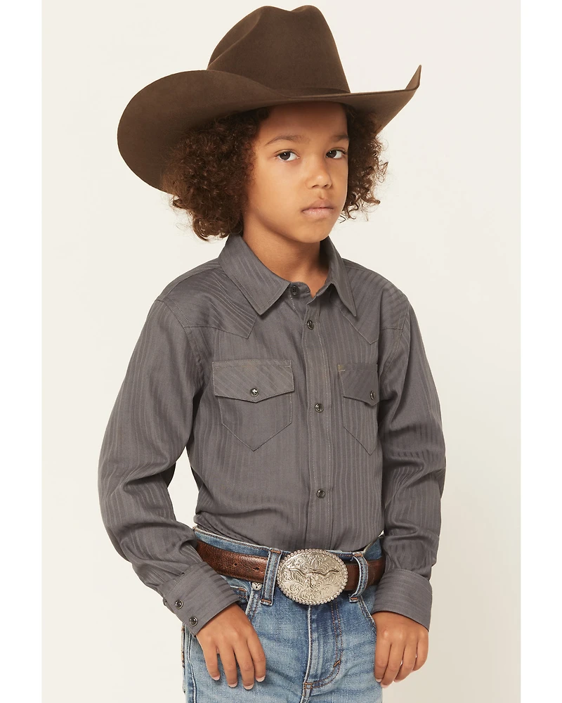 Gibson Trading Co Boys' Striped Long Sleeve Pearl Snap Western Shirt
