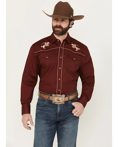 Rodeo Clothing Men's Embroidered Long Sleeve Snap Western Shirt