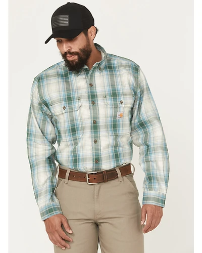 Carhart Men's FR Force Rugged Flex® Loose Fit Midweight Plaid Print Long Sleeve Button-Down Work Shirt