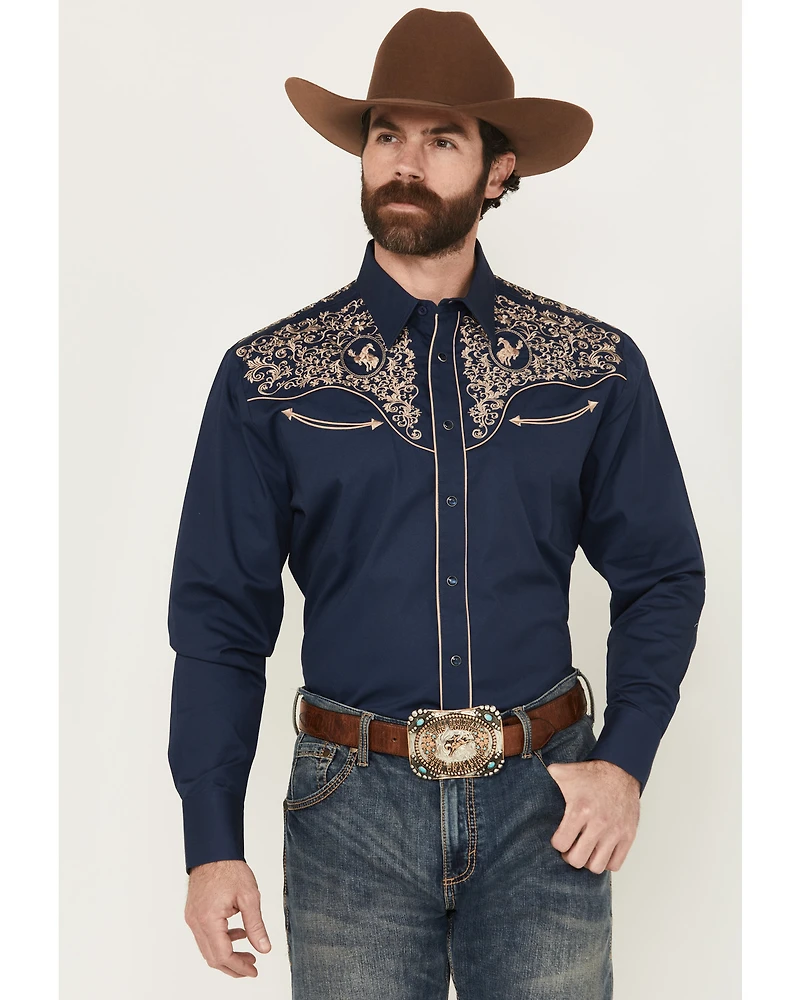 Rodeo Clothing Men's Embroidered Long Sleeve Pearl Snap Western Shirt