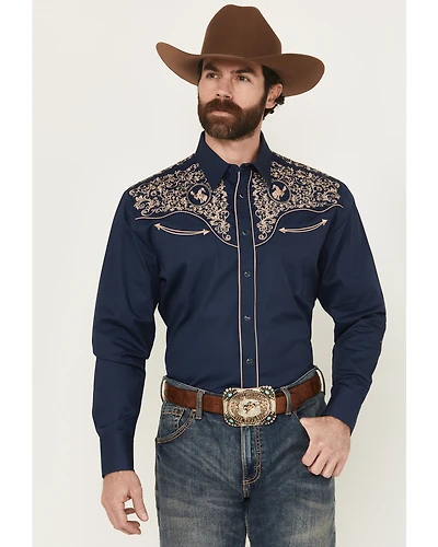 Rodeo Clothing Men's Embroidered Long Sleeve Pearl Snap Western Shirt