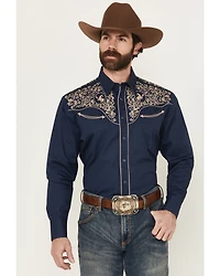 Rodeo Clothing Men's Embroidered Long Sleeve Pearl Snap Western Shirt