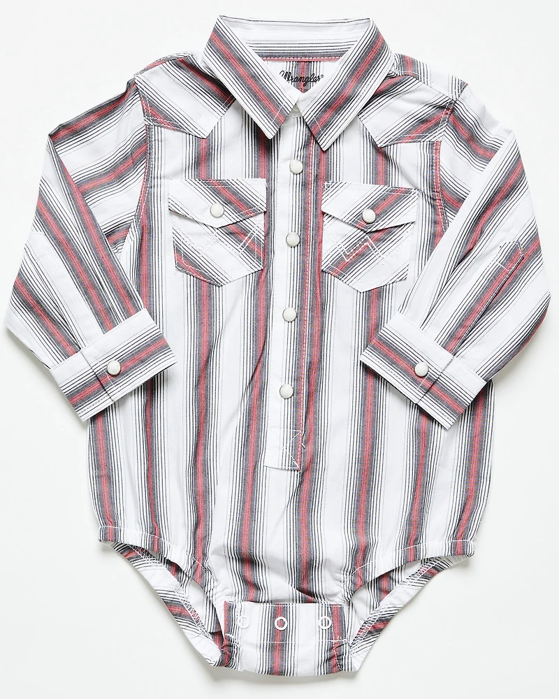 Wrangler Infant Boys' Striped Print Long Sleeve Snap Stretch Onesie