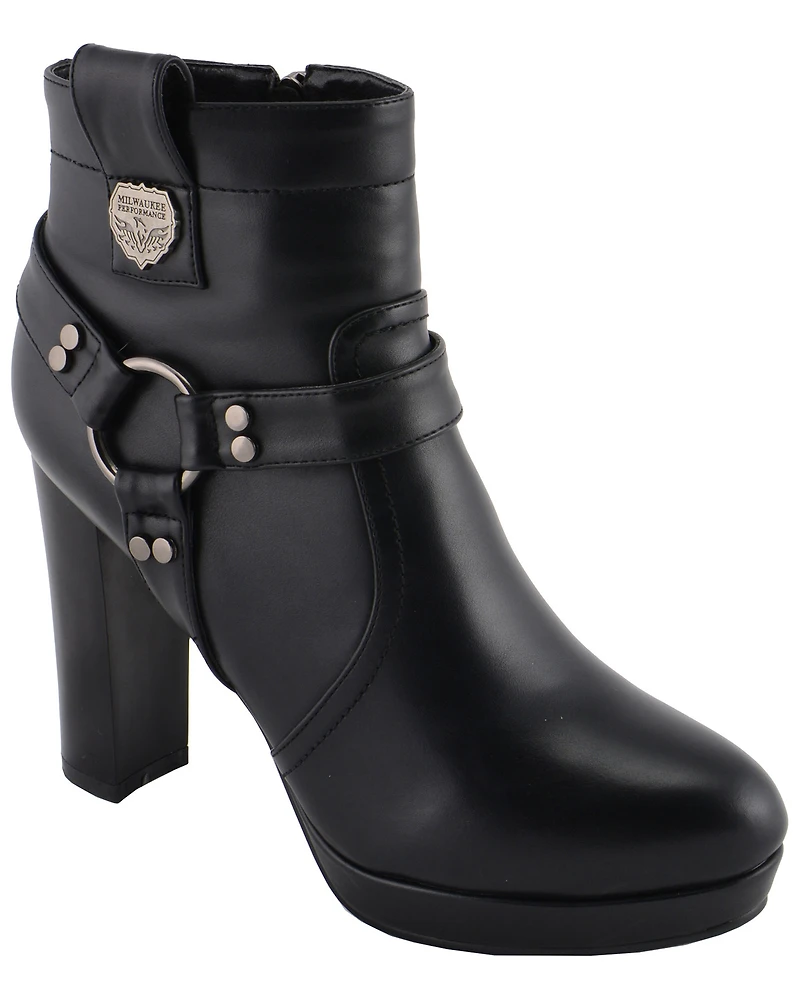 Milwaukee Leather Women's Block Heel Harness Booties - Round Toe