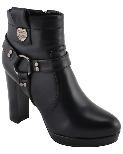 Milwaukee Leather Women's Block Heel Harness Booties - Round Toe