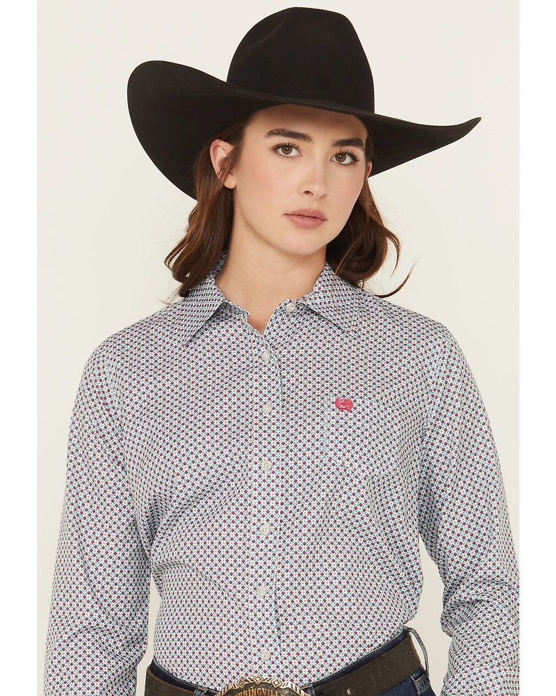 Cinch Women's Geo Print Long Sleeve Button-Down Stretch Western Shirt