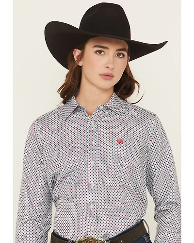 Cinch Women's Geo Print Long Sleeve Button-Down Stretch Western Shirt