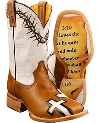 Tin Haul Men's Between Two Thieves John 3:16 Western Boots - Broad Square Toe