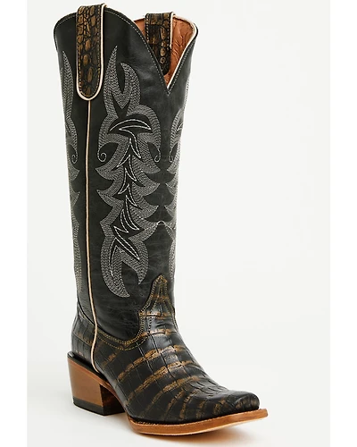 Tanner Mark Women's Caiman Print Tall Western Boots - Square Toe
