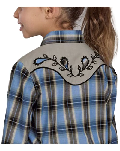 Roper Girls' Plaid Print Embroidered Long Sleeve Snap Stretch Western Shirt