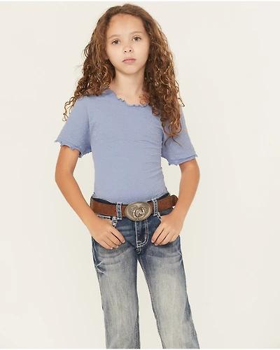 Fornia Girls' Solid Lettuce Edge Short Sleeve Top